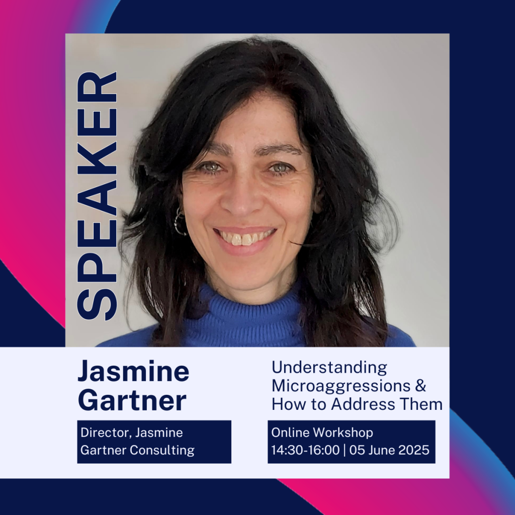 Jasmine is smiling directly into the camera. Underneath her, details of her online conference workshop are provided.