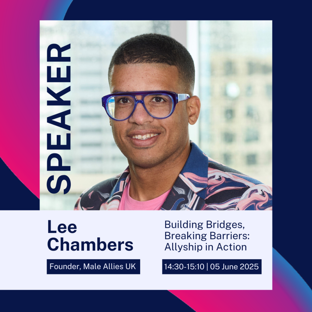 Lee is smiling directly into the camera. Underneath him, details of his conference talk are provided.