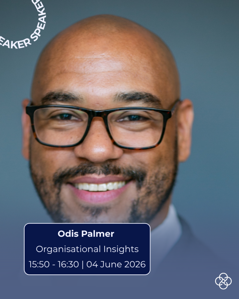 Promotional graphic featuring a close-up portrait of Odis Palmer, with text ‘Odis Palmer – Organisational Insights, 15:50–16:30 | 04 June 2026’